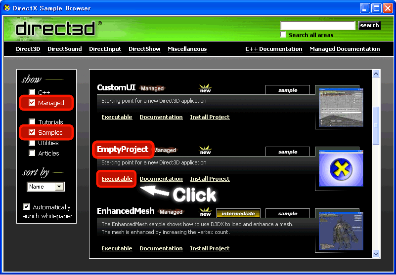 DirectX Sample Browser